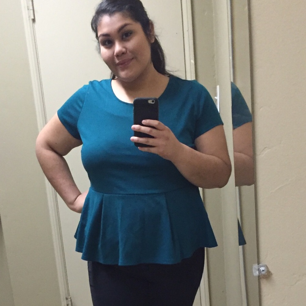 F21+ Teal Peplum Blouse